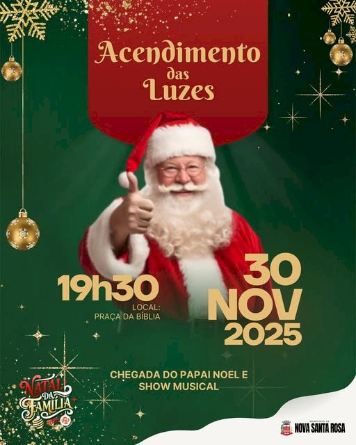 Acendimento das luzes, chegada do Papai Noel e demais atrações acontecem na noite deste domingo (30)