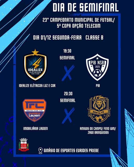 Hoje (1º) tem Semifinais da Classe B  do 23º Campeonato Municipal de Futsal de Nova Santa Rosa