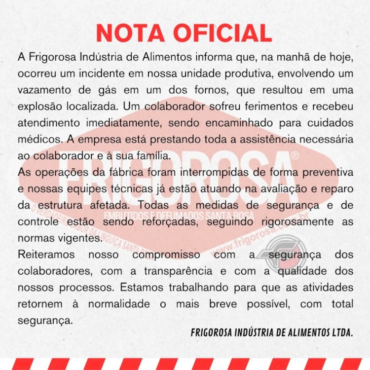 Frigorifico onde houve explosão em Nova Santa Rosa divulga nota oficial